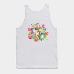 Watercolor cuteeaster rabbyt and egg an flowers Tank Top
